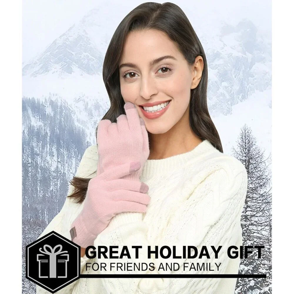 Women's Pink Winter Touchscreen Wool Magic Warm Knit Fleece Lined Gloves